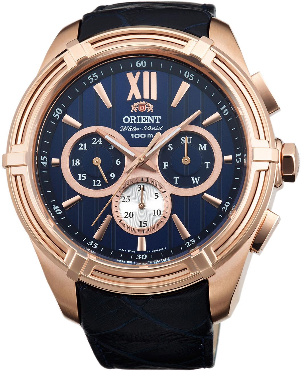 Orient FUZ01006D0 Takvimli 49 mm Lacivert Deri Kordon Analog Kol Saati