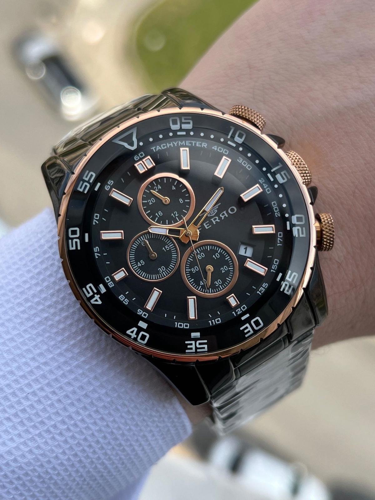 Ferro XF0010 Su Geçirmez Takvimli Siyah Çelik Kordon Analog Erkek Kol Saati