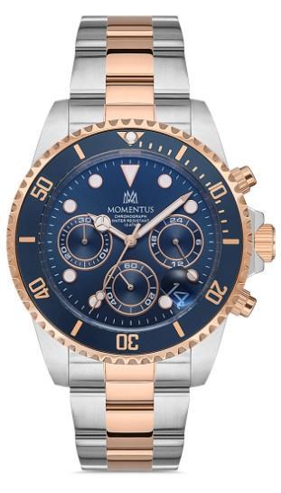 Momentus SM361T-11SR Takvimli 44 mm Gri-Rose Gold Çelik Kordon Analog Erkek Kol Saati
