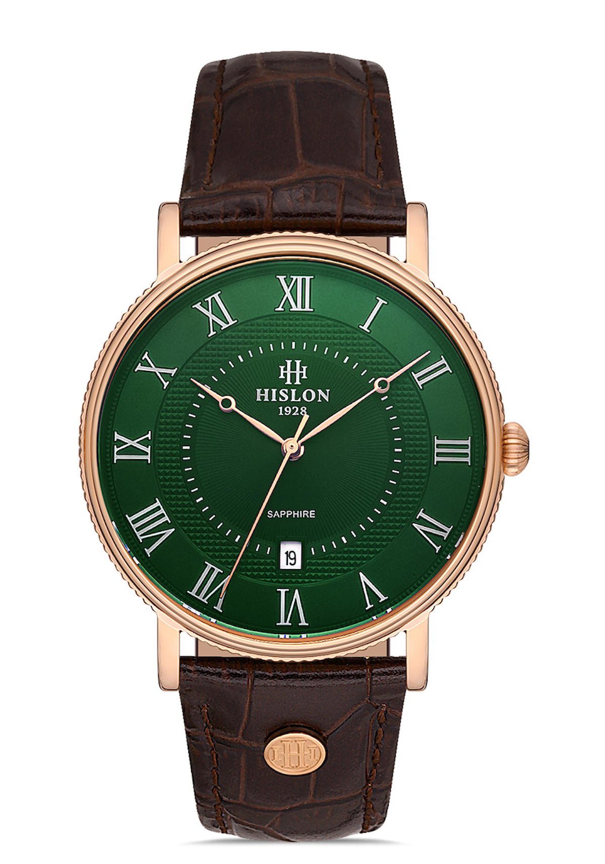 Hislon CL121R-15KR Takvimli Kahverengi Çelik Kordon Analog Erkek Kol Saati