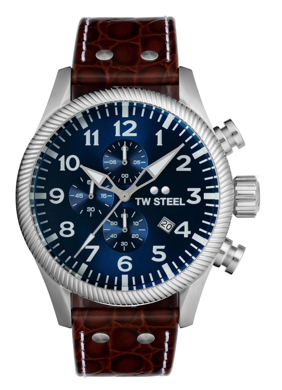 Tw Steel TW-VS111 Takvimli 48 mm Kahverengi Deri Kordon Analog Erkek Kol Saati