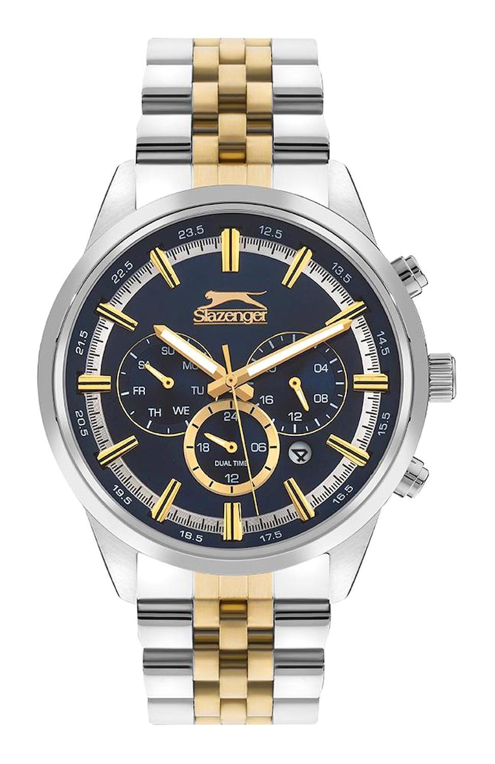 Slazenger SL.09.2204.2.05 Takvimli 45 mm Altın-Çelik Kordon Analog Erkek Kol Saati