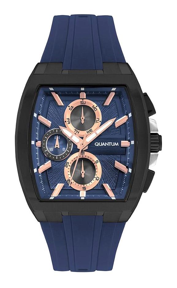 Quantum HNG997.099 Takvimli 45 mm Lacivert Silikon Kordon Analog Erkek Kol Saati