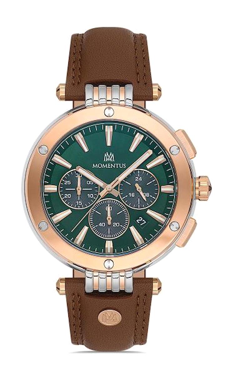 Momentus TM263T-15KR Takvimli 41 mm Kahverengi Deri Kordon Analog Erkek Kol Saati