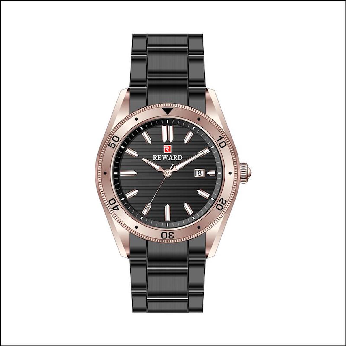 Reward A142352 Takvimli 42 mm Siyah Metal Kordon Analog Erkek Kol Saati