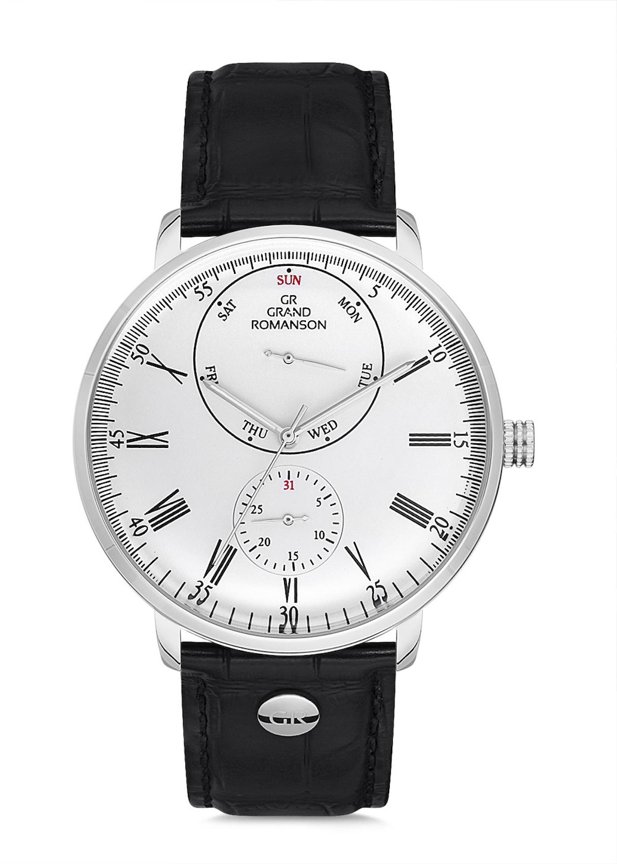 Romanson GR.1.AG1262.01 Takvimli 44 mm Siyah Deri Kordon Analog Erkek Kol Saati