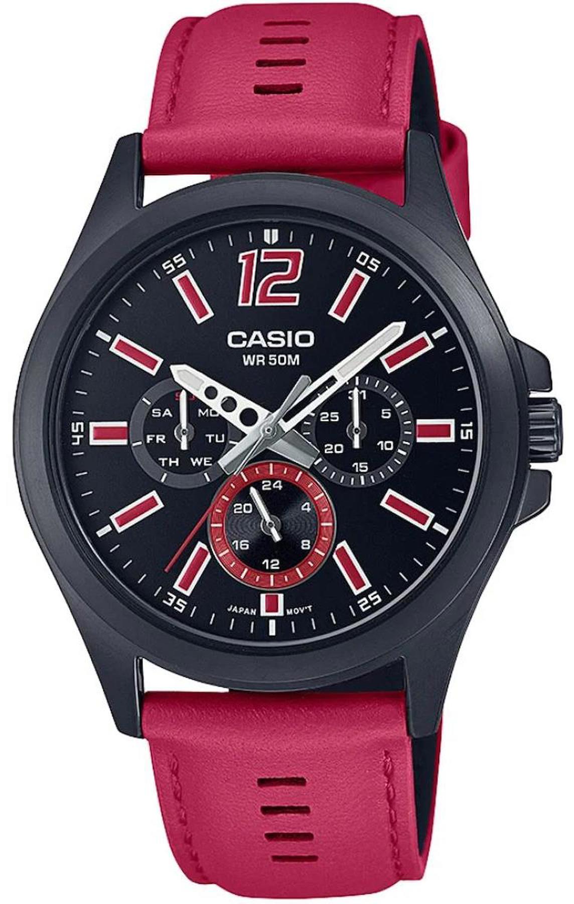 Casio MTP-E350BL-1BVDF Takvimli 41 mm Kırmızı Deri Kordon Analog Erkek Kol Saati