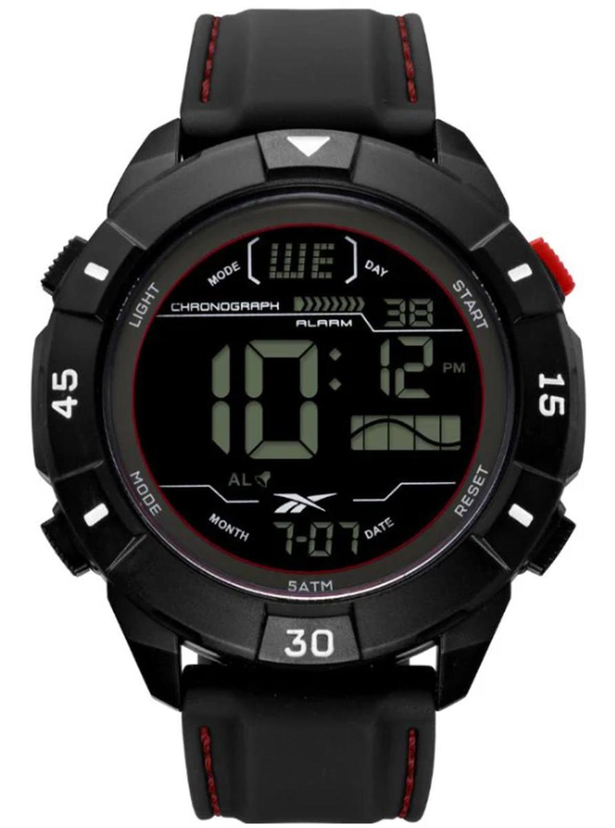 Reebok RV-ADT-G9-PBIB-BA Takvimli 50 mm Siyah Silikon Kordon Dijital Erkek Kol Saati