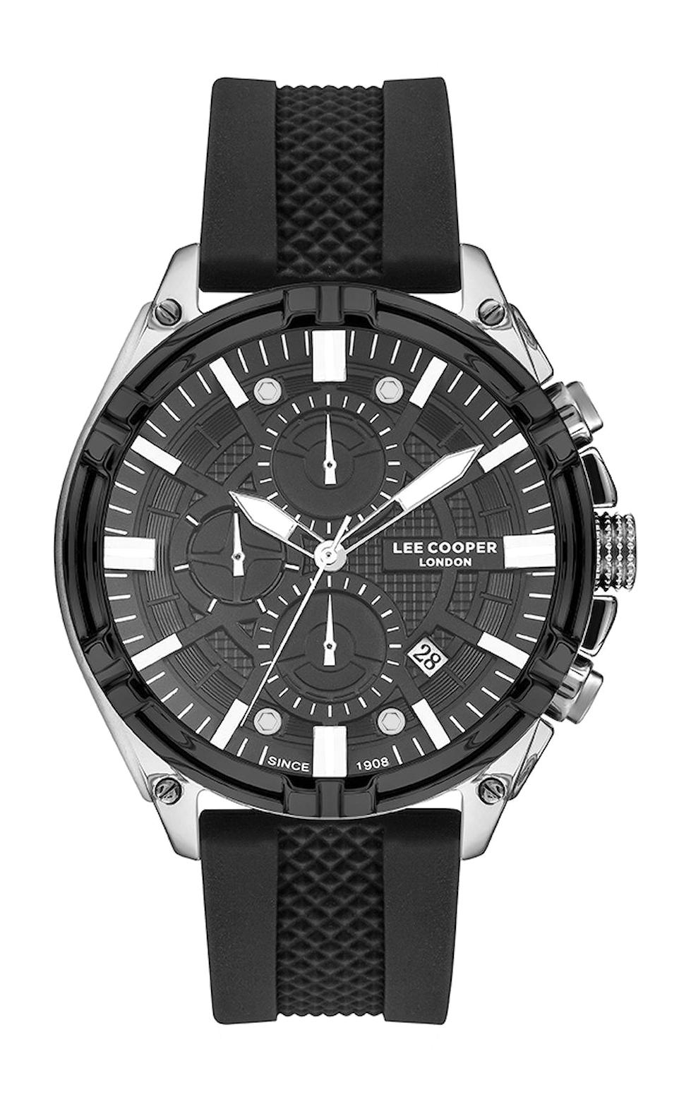 Lee Cooper LC07545.351-NM Takvimli 45 mm Siyah Plastik Kordon Analog Kol Saati