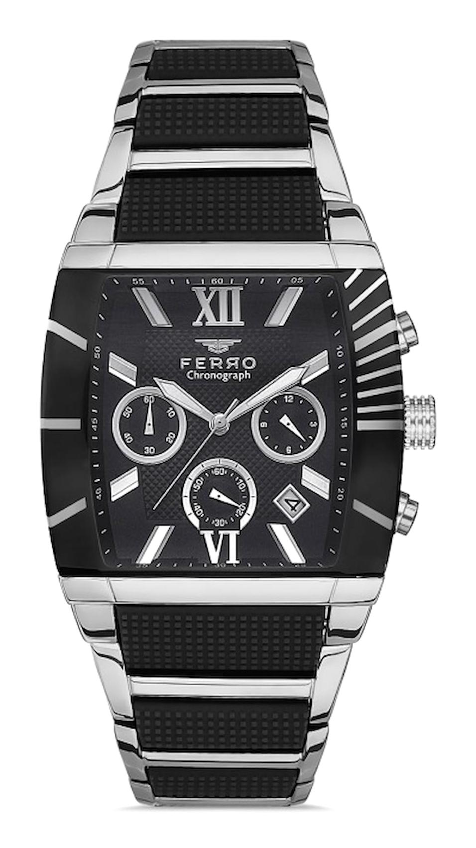 Ferro FM31266A-J2 Takvimli 40 mm Gri-Siyah Metal Kordon Analog Erkek Kol Saati
