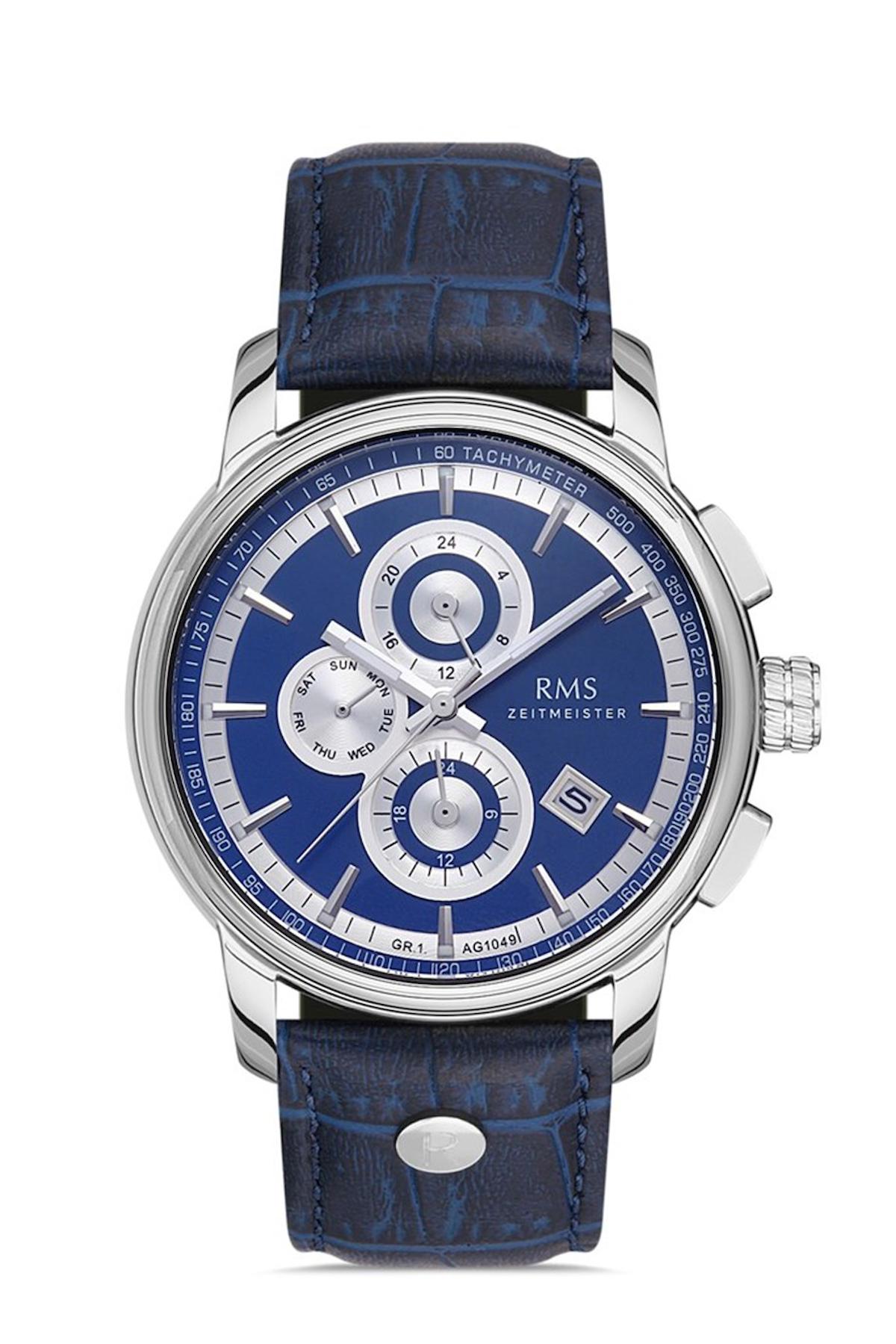 Grand Romanson RMS.1.AG1049.04 Takvimli 45 mm Lacivert Deri Kordon Analog Erkek Kol Saati