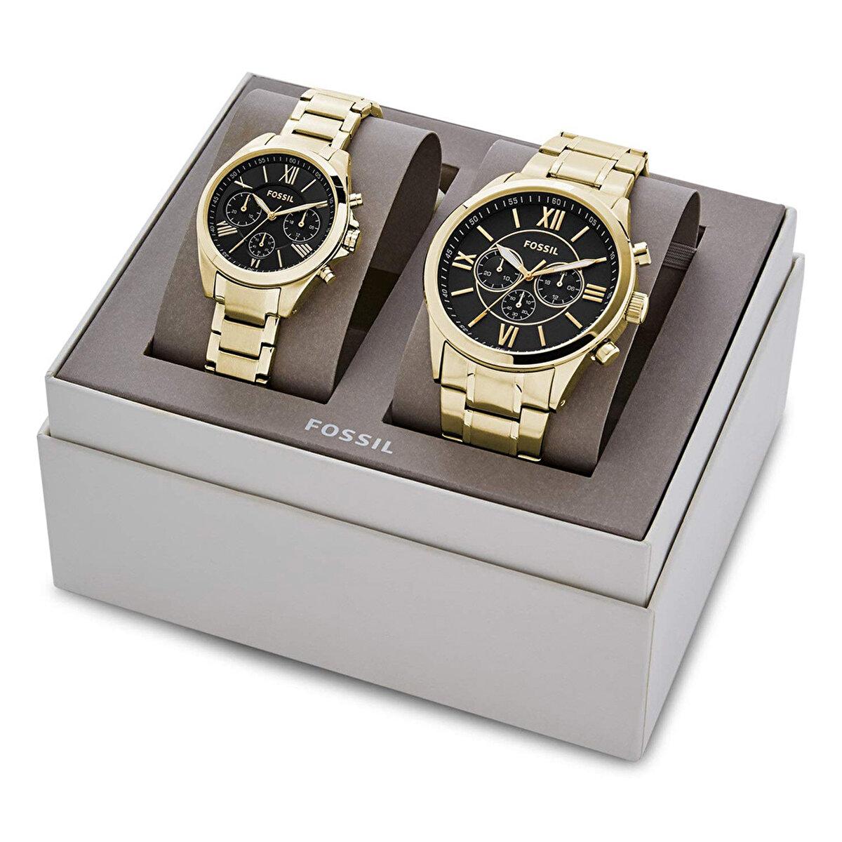 Fossil FBQ2400SET Takvimli 45 mm Altın Çelik Kordon Analog Erkek Kol Saati
