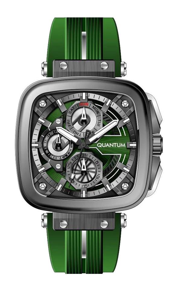 Quantum PWG1014.075 45 mm Yeşil Silikon Kordon Analog Erkek Kol Saati