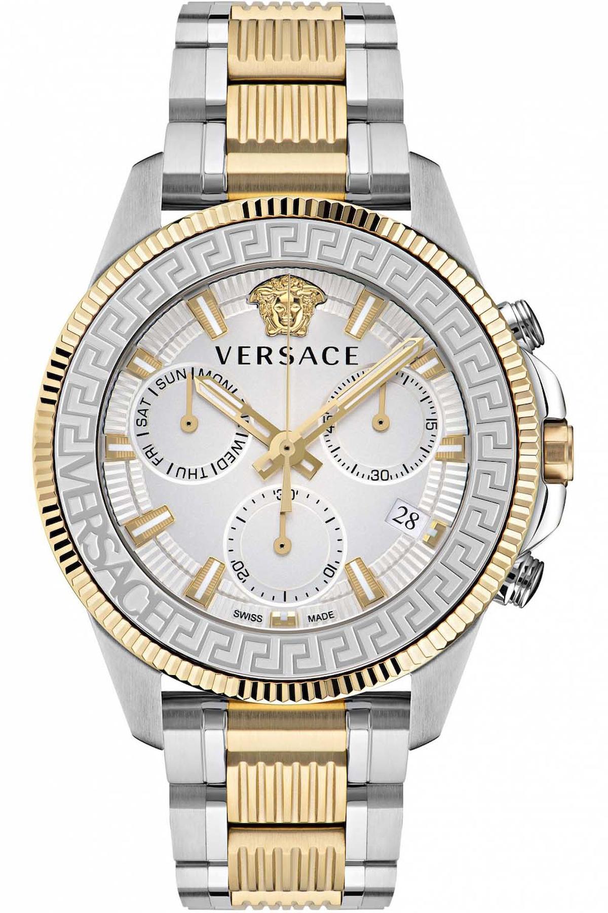 Versace VRSCVE3J00522 Takvimli 45 mm Altın-Çelik Kordon Analog Erkek Kol Saati