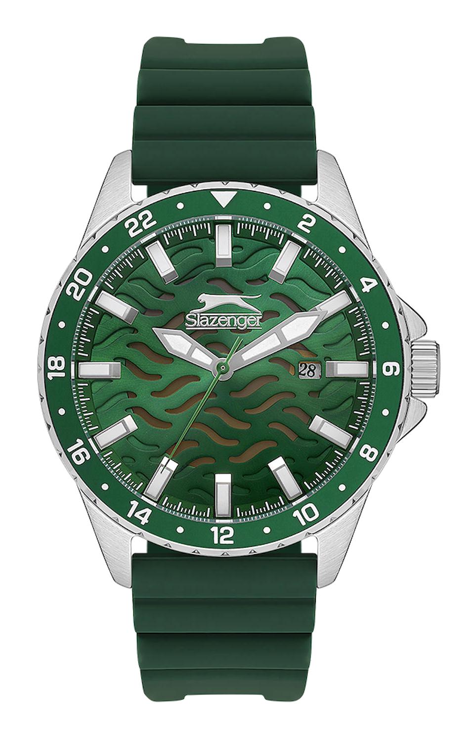 Slazenger SL.09.2224.1.02 Takvimli 45 mm Yeşil Silikon Kordon Analog Erkek Kol Saati