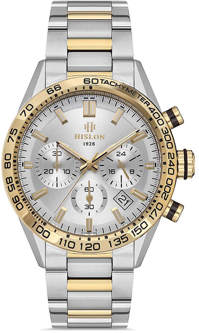 Hislon MS107T-02SG Pusulalı Takvimli 44 mm Altın-Çelik Kordon Analog Kol Saati