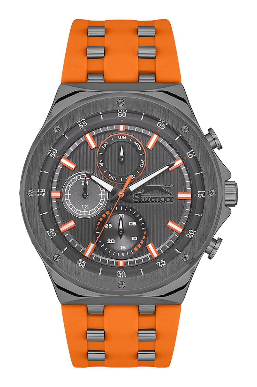 Slazenger SL.09.2218.2.07 Takvimli 44 mm Turuncu Silikon Kordon Analog Erkek Kol Saati