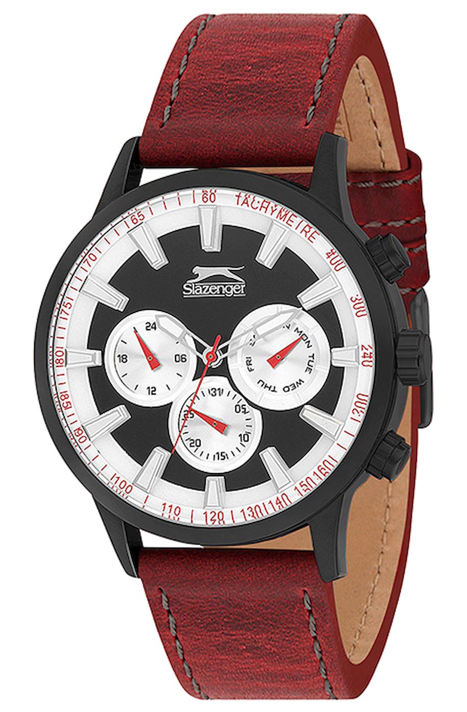 Slazenger SL.09.1347.2.06 Takvimli 46 mm Kırmızı Deri Kordon Analog Erkek Kol Saati