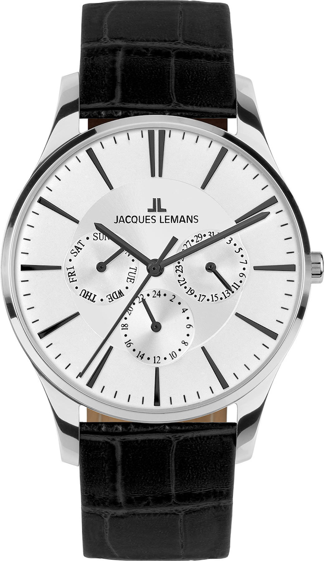 Jacques Lemans 1-1951B Pusulalı Takvimli 40 mm Siyah Deri Kordon Analog Kol Saati