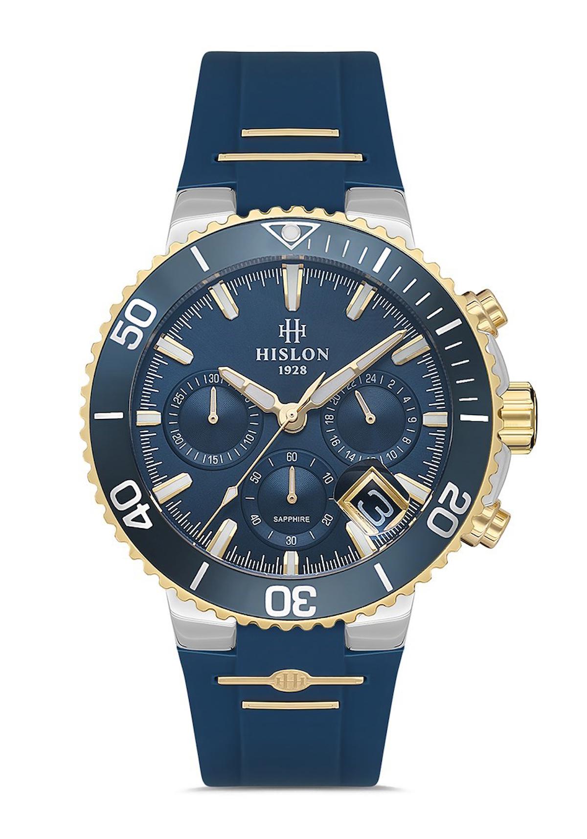 Hislon MS147T-11MG Pusulalı Takvimli 43 mm Lacivert Silikon Kordon Analog Erkek Kol Saati