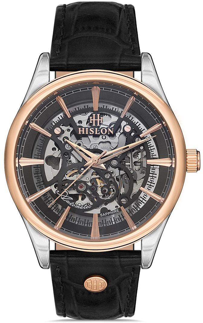 Hislon SD101T-16KR 44 mm Siyah Deri Kordon Analog Erkek Kol Saati