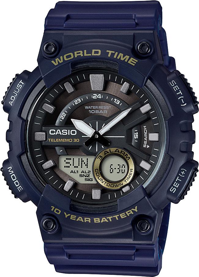 Casio AEQ-110W-2AVDF Takvimli 46.6 mm Lacivert Silikon Kordon Analog Erkek Kol Saati