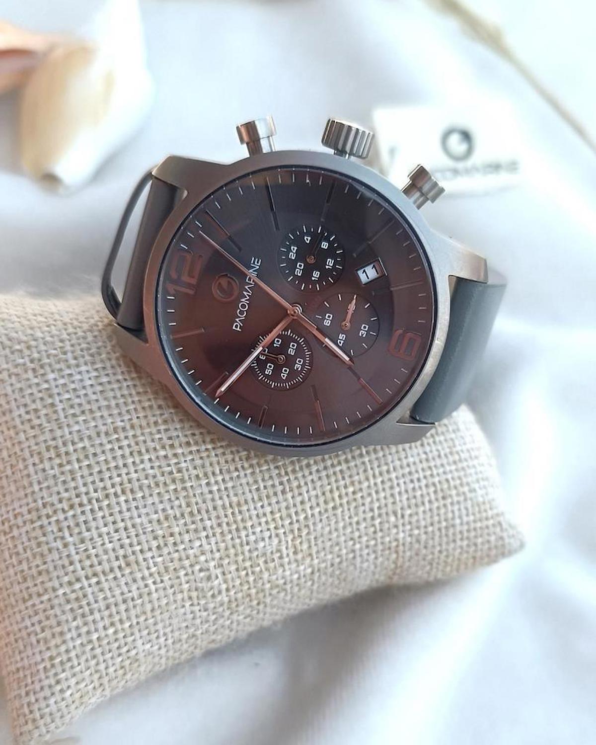 Pacomarine PM61177.03 Takvimli 42 mm Siyah Deri Kordon Analog Erkek Kol Saati