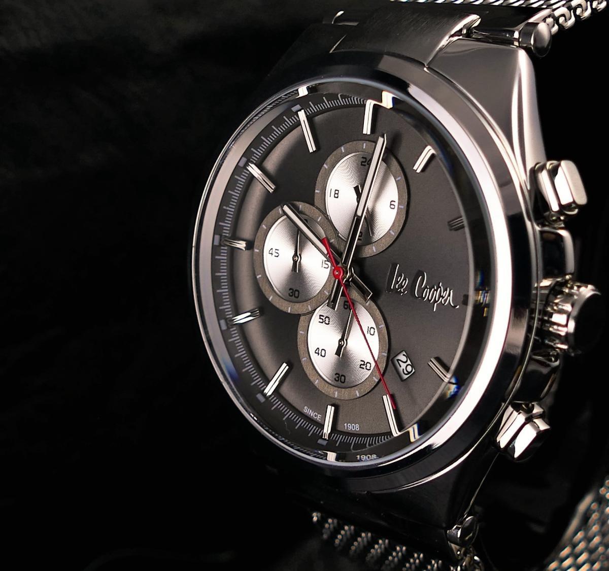 Lee Cooper LC07189.350 Takvimli 44 mm Siyah Çelik Kordon Analog Kol Saati