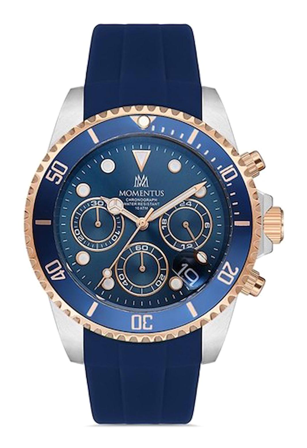 Momentus SM361T-11MR Takvimli 44 mm Lacivert Silikon Kordon Analog Erkek Kol Saati