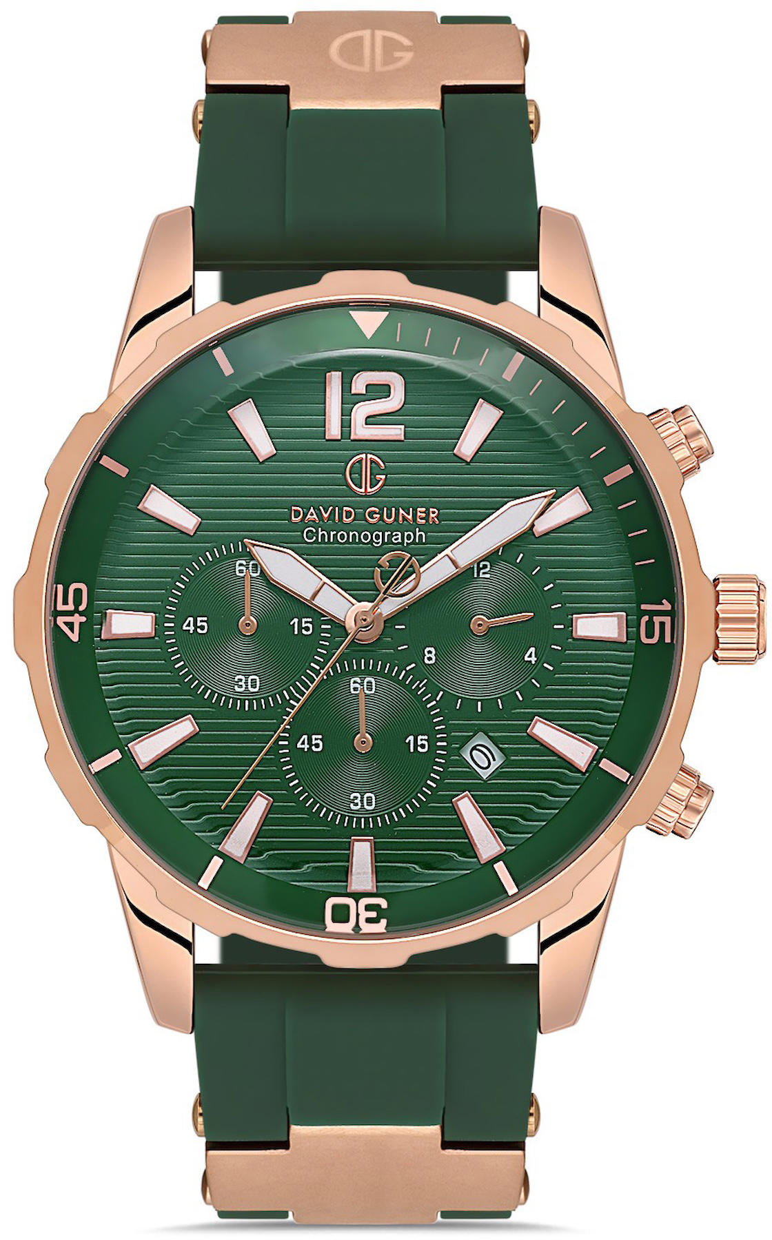 David Guner DG-8456GD-ZG10 Takvimli 42 mm Yeşil Silikon Kordon Analog Kol Saati