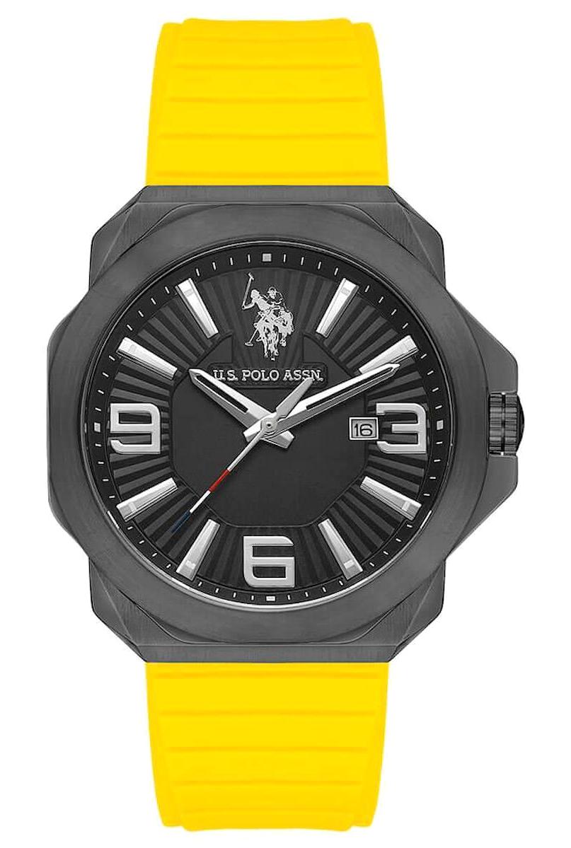 U.S. Polo Assn USPA1065-01 Takvimli 43 mm Sarı Silikon Kordon Analog Erkek Kol Saati
