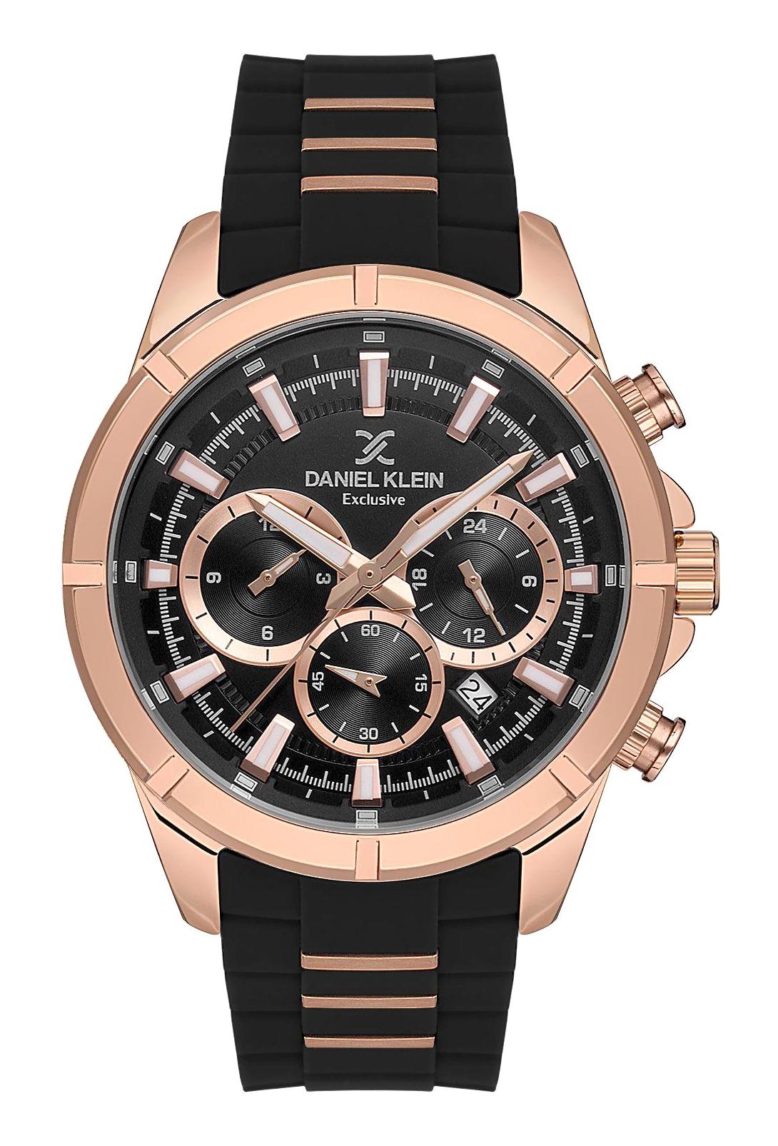 Daniel Klein DKE.1.10563.4 Takvimli 45 mm Siyah Silikon Kordon Analog Erkek Kol Saati