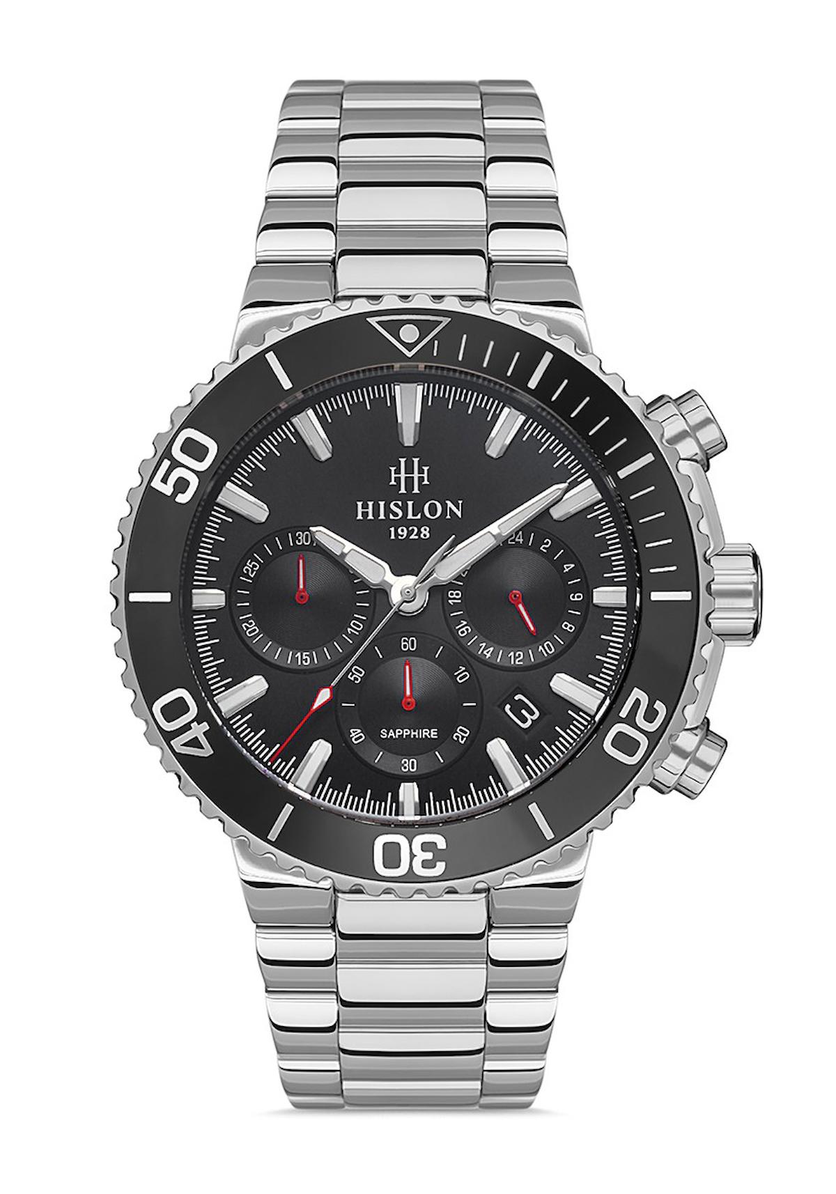 Hislon MS137T-04SS Pusulalı Takvimli Çelik Kordon Analog Erkek Kol Saati