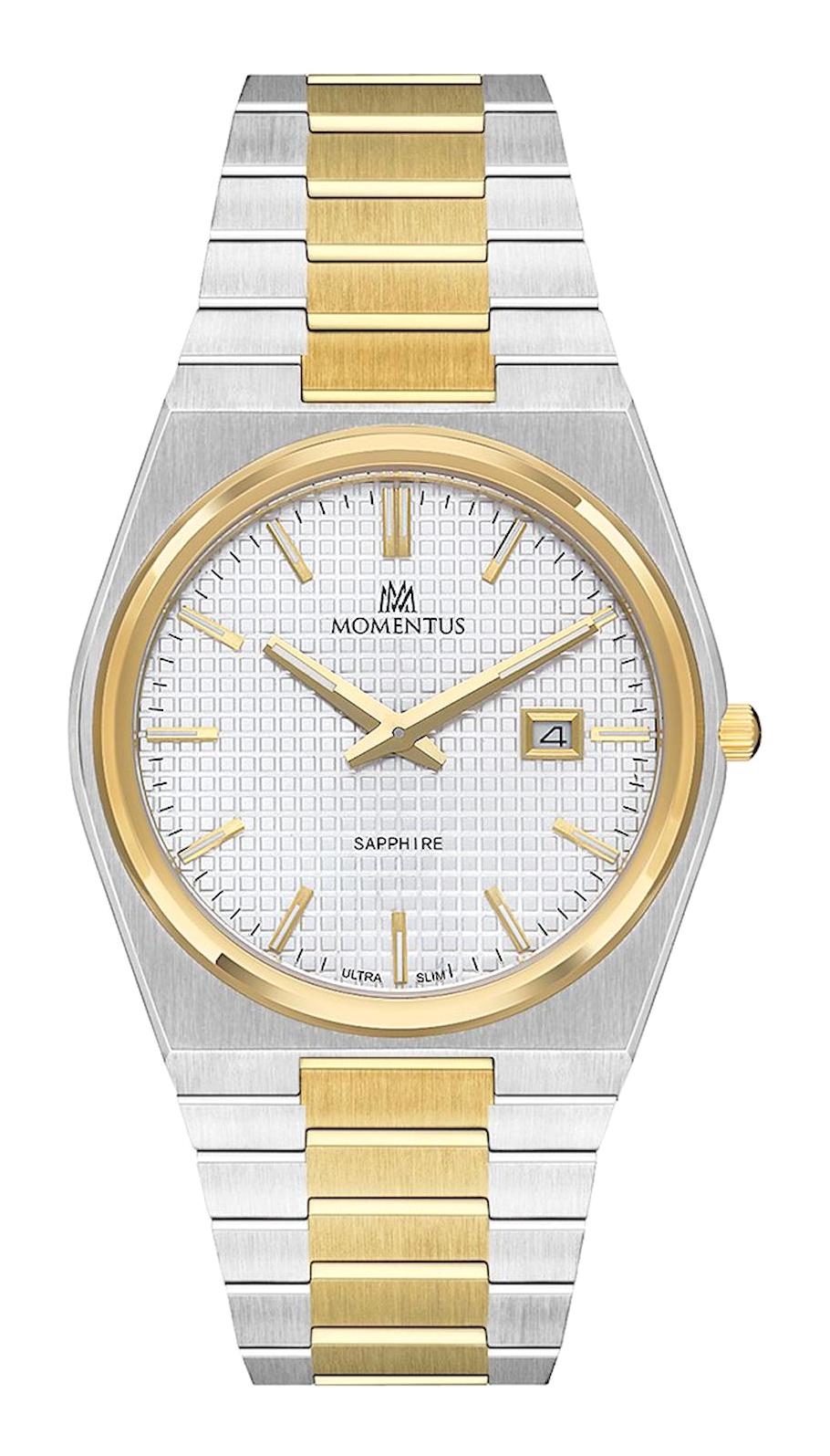 Momentus EM345T-02SG Takvimli 40 mm Altın-Çelik Kordon Analog Erkek Kol Saati