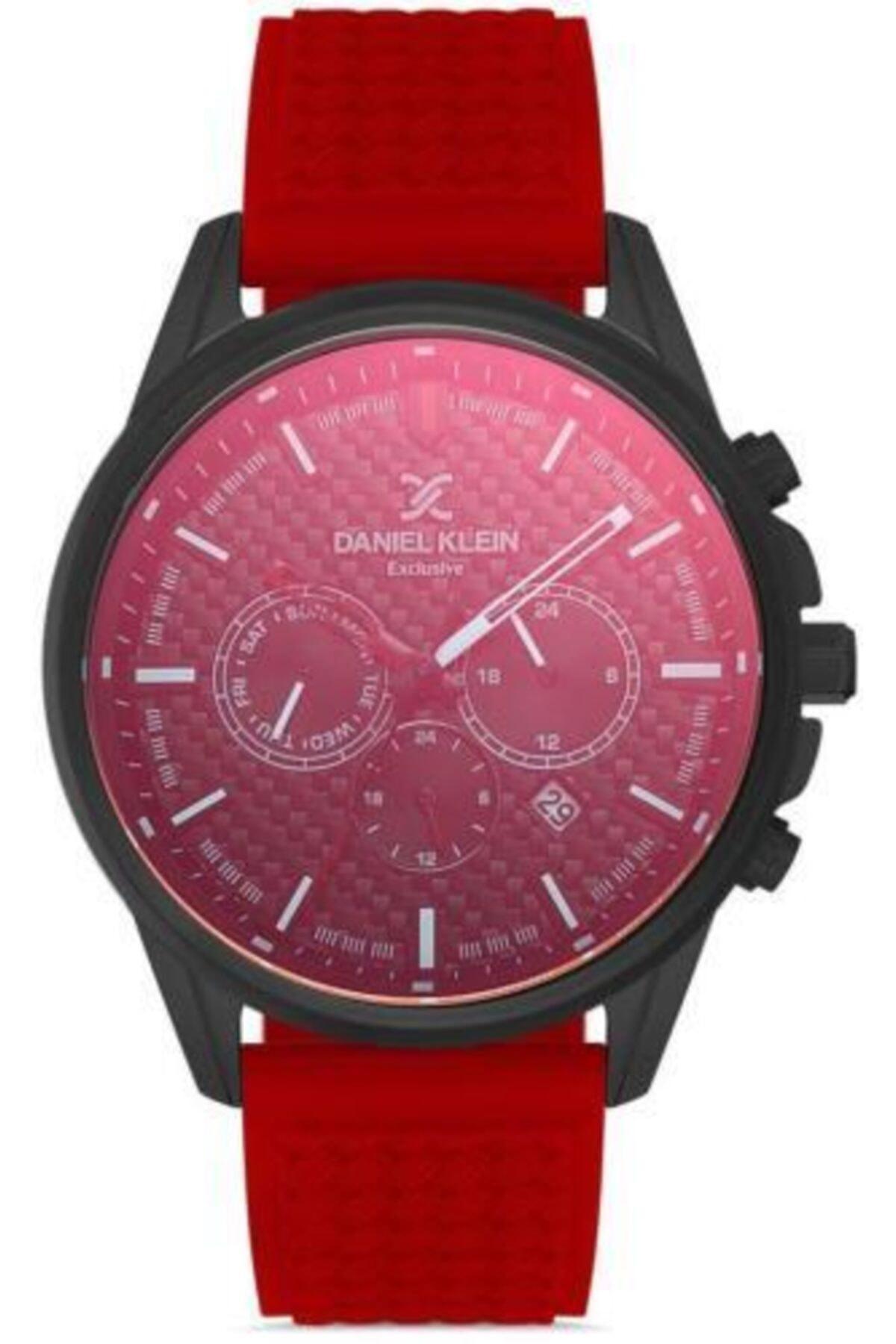Daniel Klein DK012945H-04 Takvimli 44 mm Kırmızı Silikon Kordon Analog Kol Saati