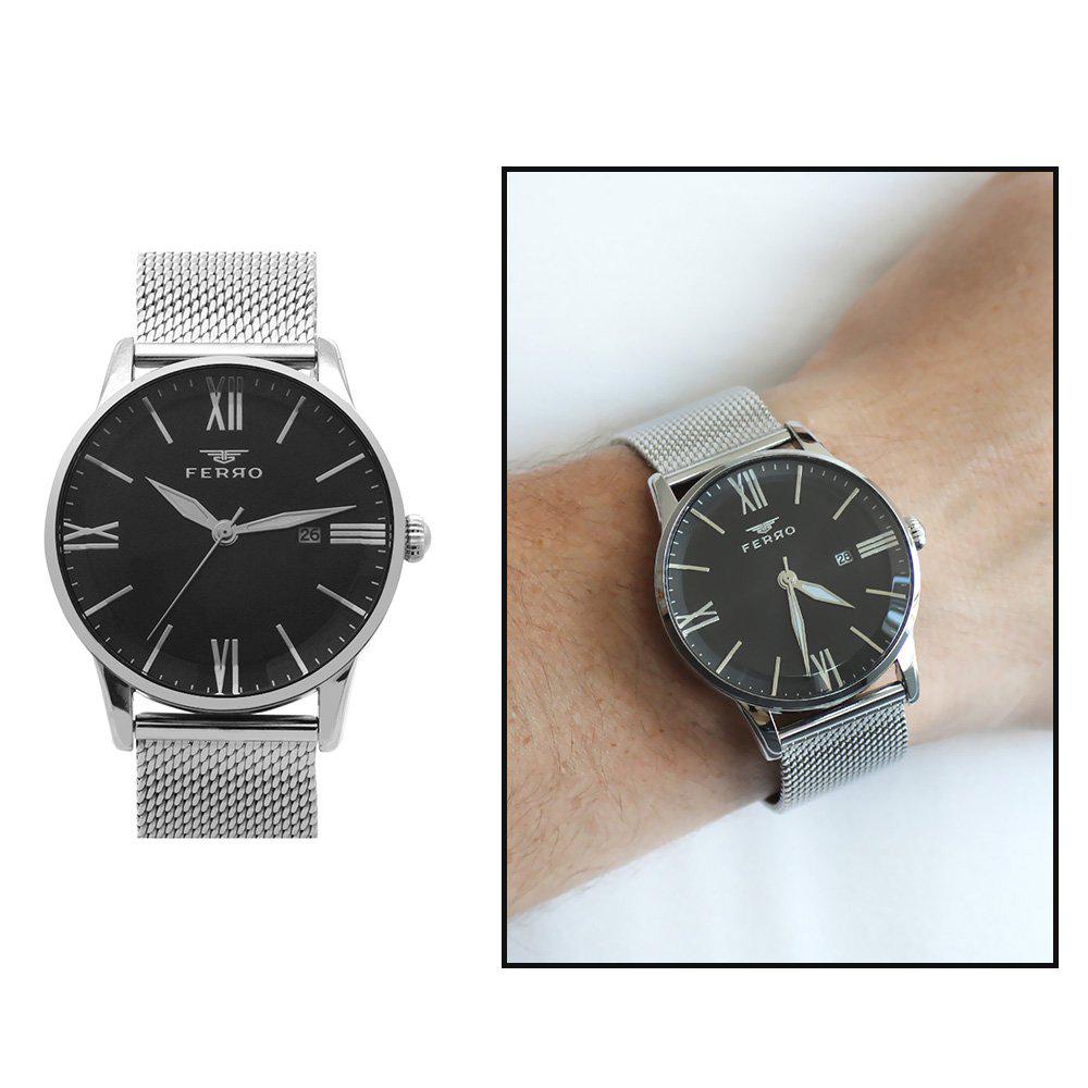 Ferro TH-F11182C-A2 Takvimli 44 mm Çelik Kordon Analog Erkek Kol Saati