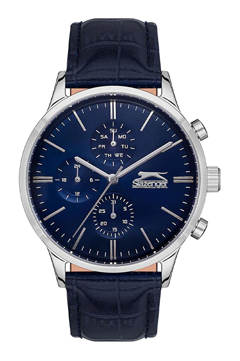 Slazenger SL.09.2124.2.03 Takvimli 42.5 mm Lacivert Deri Kordon Analog Erkek Kol Saati