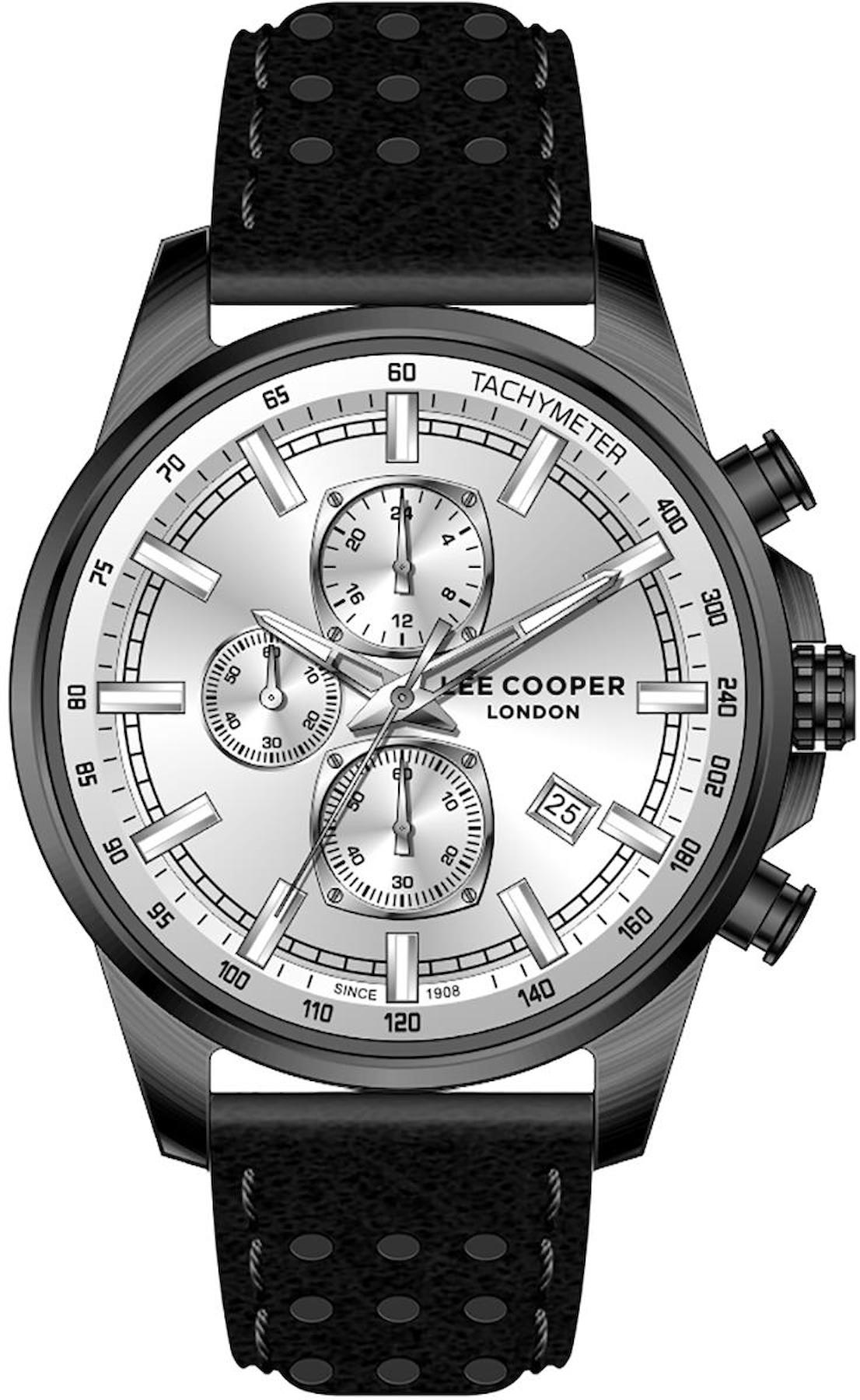 Lee Cooper LC07647.031 Takvimli 45 mm Siyah Deri Kordon Analog Erkek Kol Saati