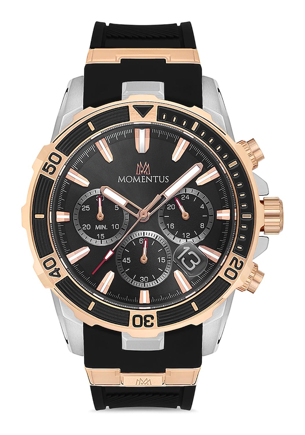 Momentus SM357R-04BR Takvimli 45 mm Siyah Silikon Kordon Analog Erkek Kol Saati