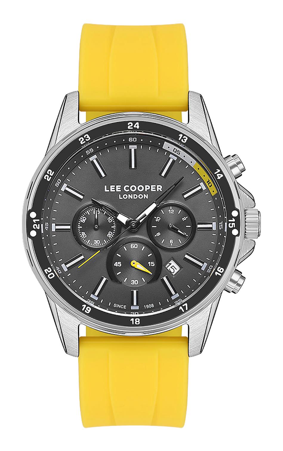Lee Cooper LC07605.367 Takvimli 44 mm Sarı Plastik Kordon Analog Erkek Kol Saati