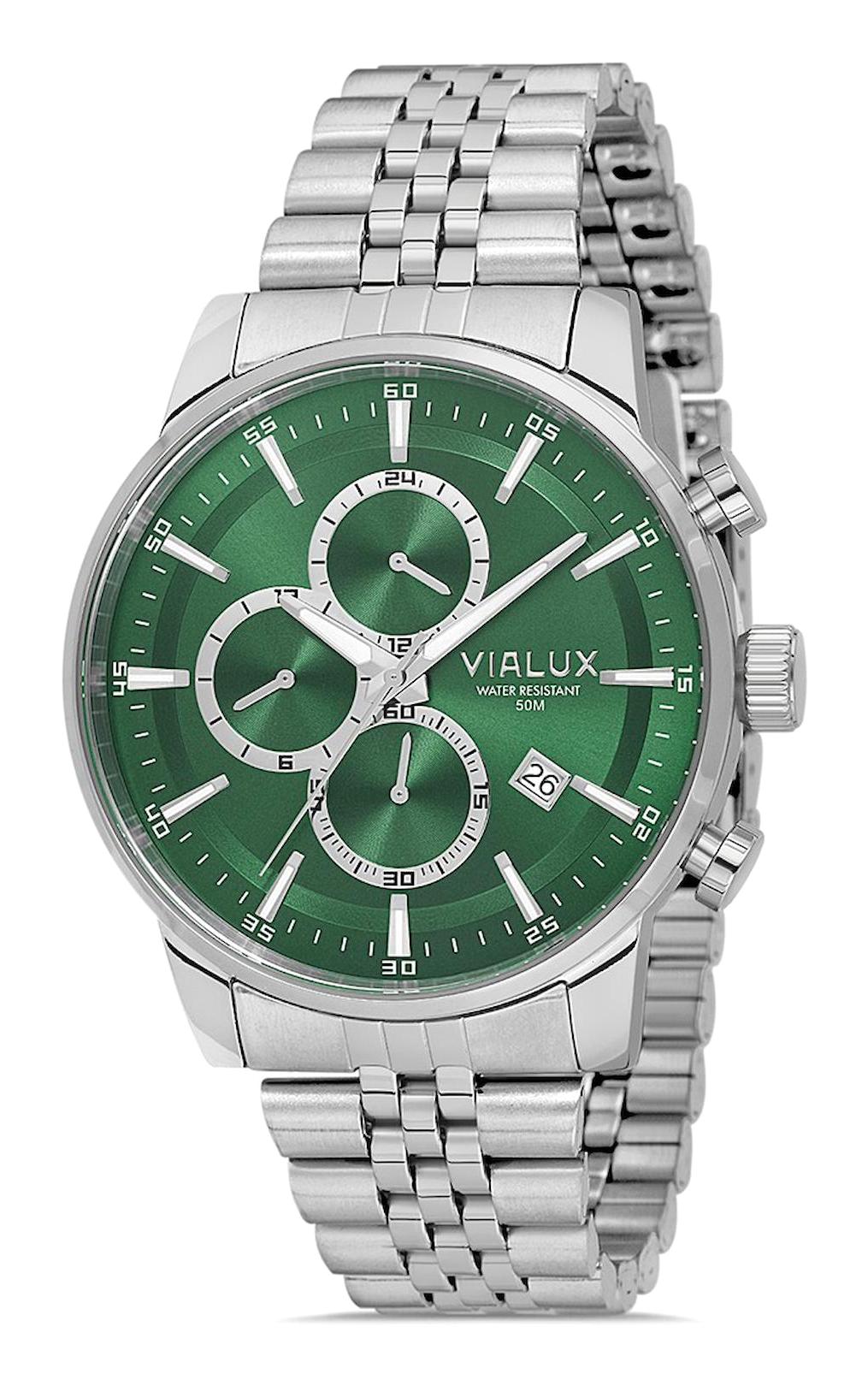 Vialux VX513S-15SS Takvimli 44 mm Çelik Kordon Analog Erkek Kol Saati