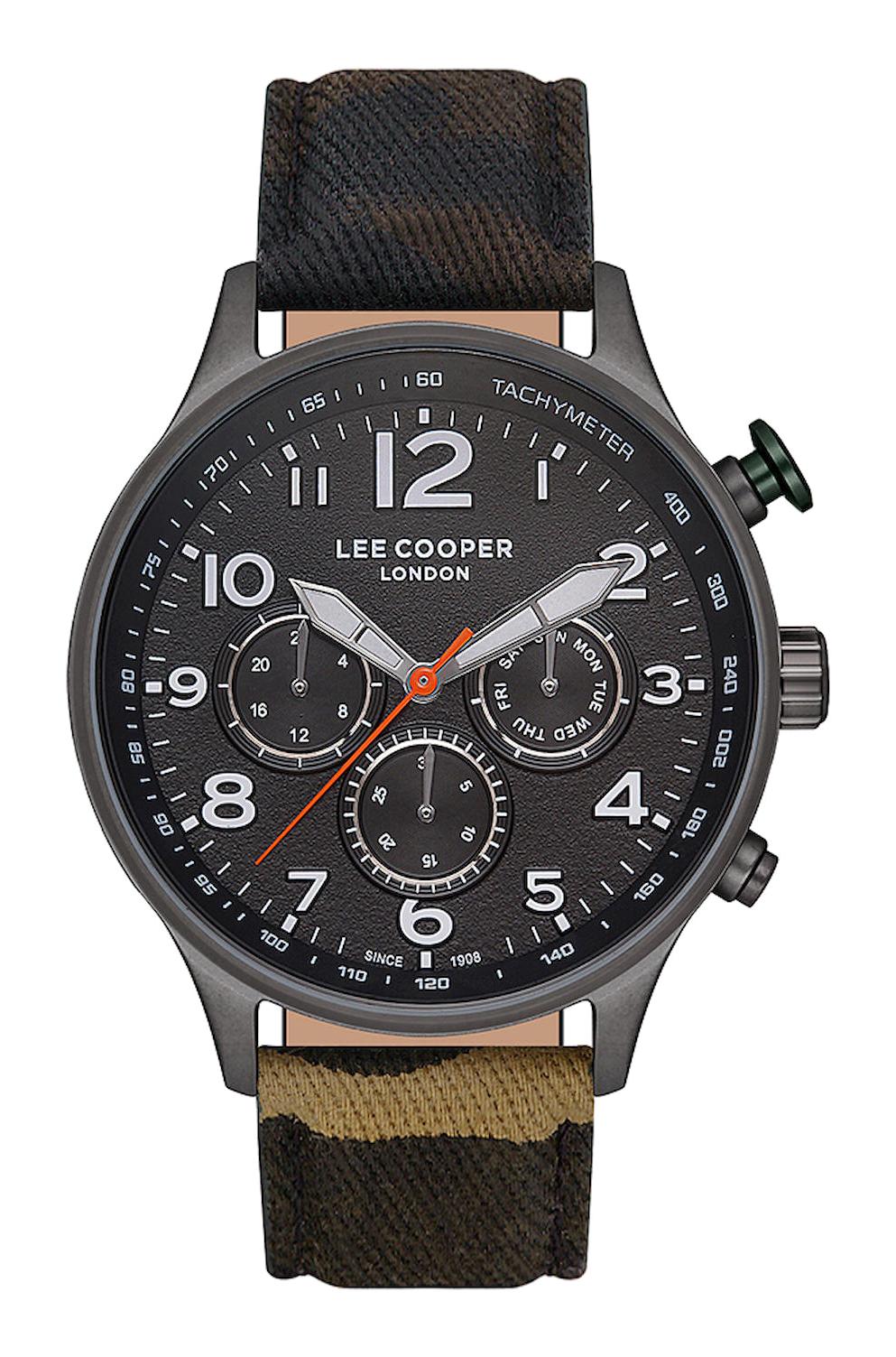 Lee Cooper LC07193.065 Takvimli 47 mm Siyah Deri Kordon Analog Erkek Kol Saati