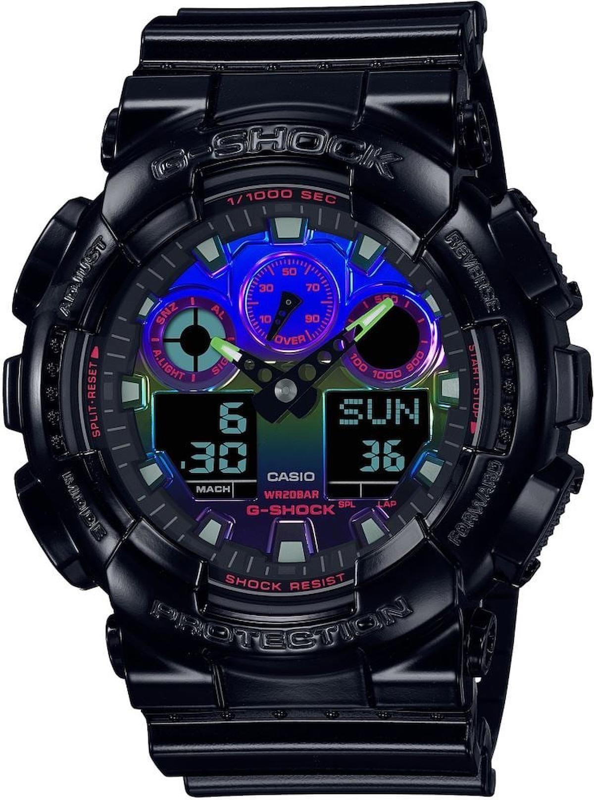 Casio GA-100RGB-1ADR Takvimli 51.2 mm Siyah Silikon Kordon Analog Erkek Kol Saati