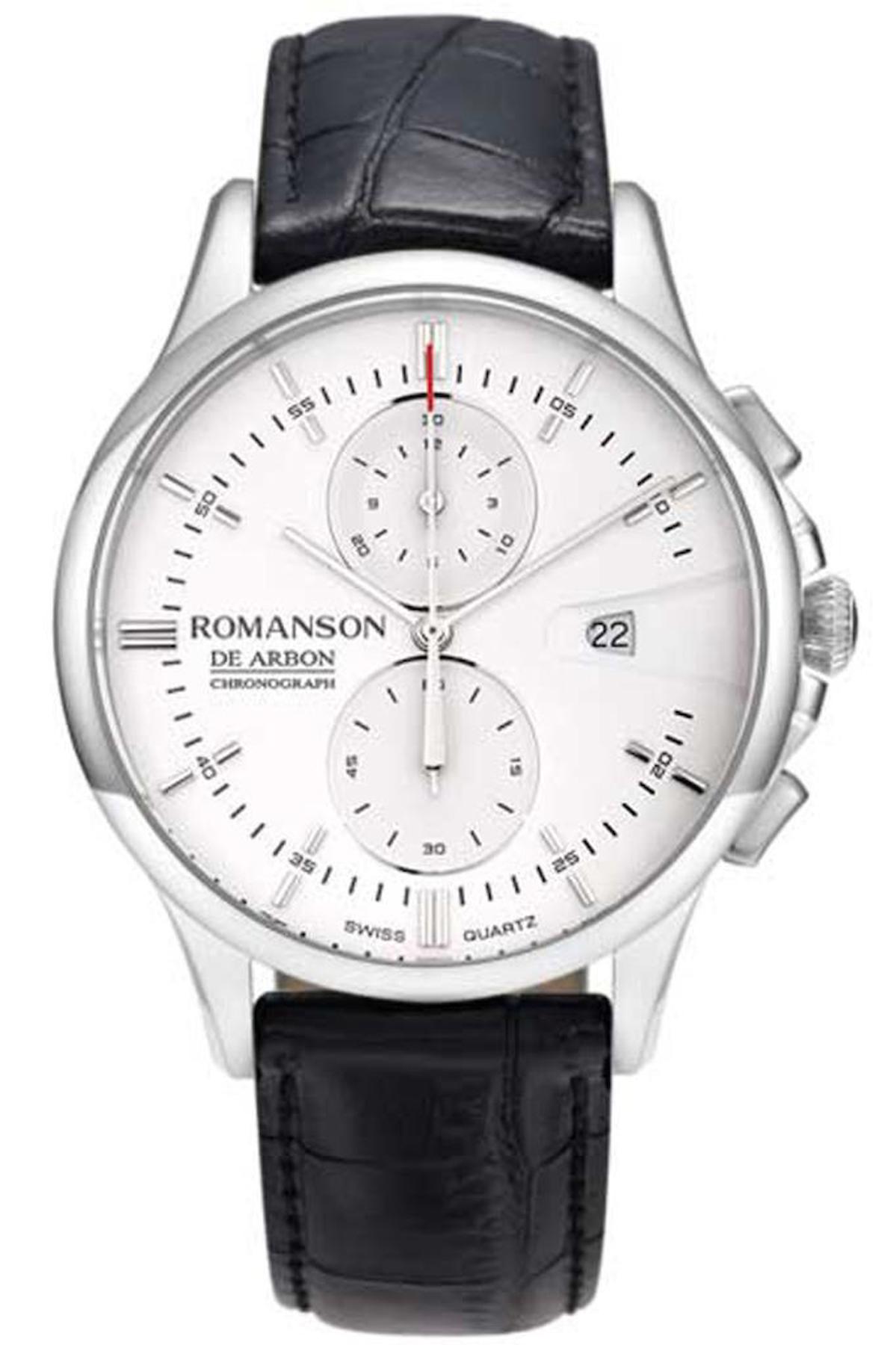 Romanson CB5A09HMBWA1R51 Takvimli 43 mm Siyah Deri Kordon Analog Erkek Kol Saati