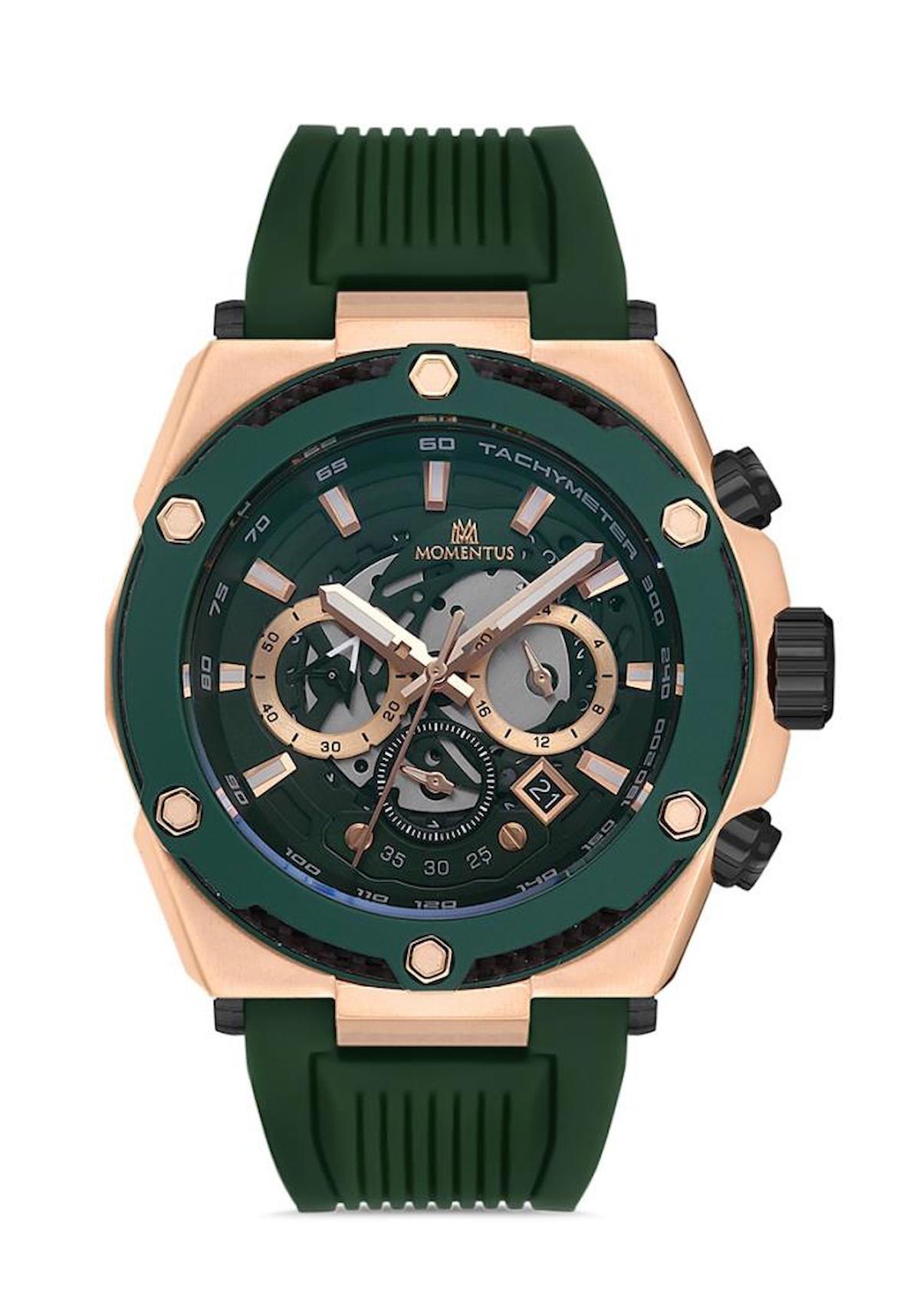 Momentus SM354T-15YR Takvimli 44 mm Yeşil Silikon Kordon Analog Erkek Kol Saati