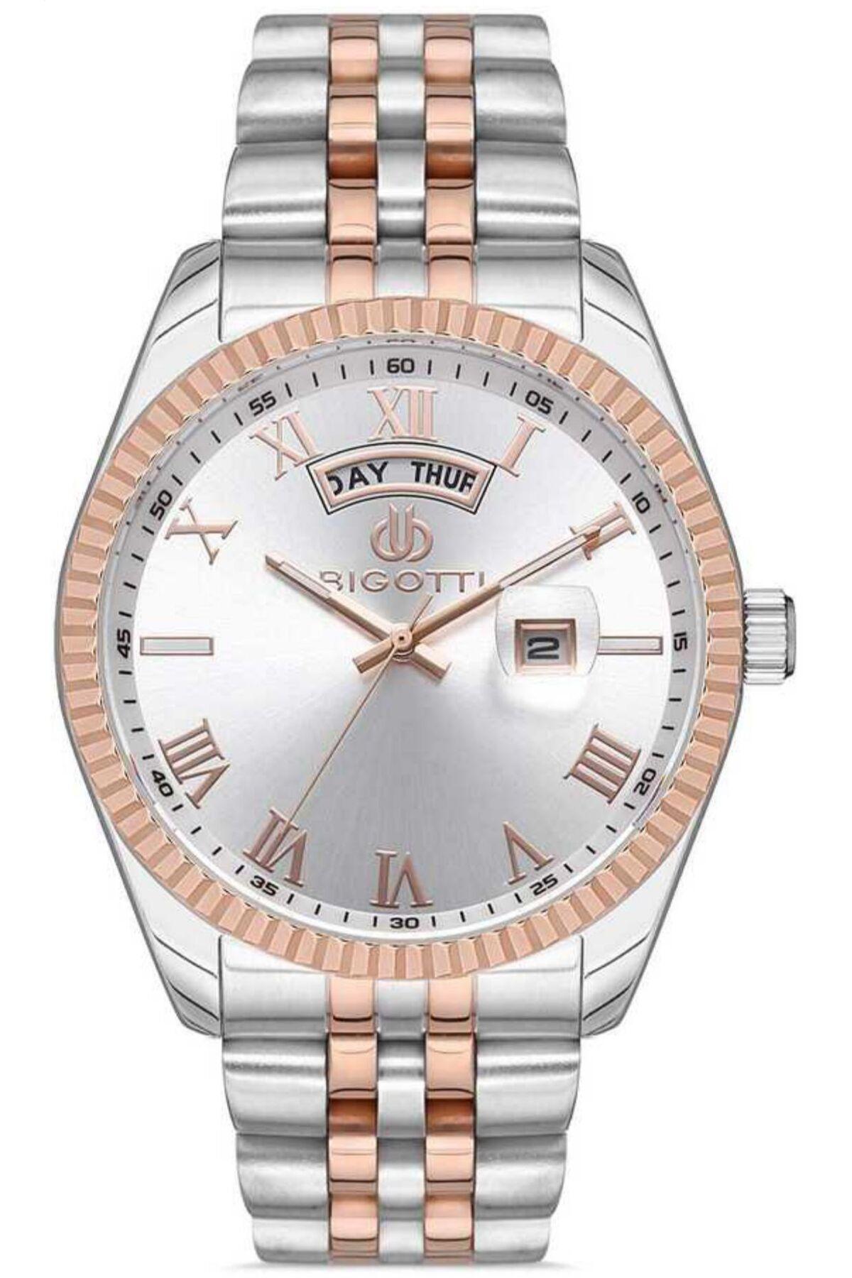 Bigotti BG.1.10211.4 Takvimli 44 mm Gri-Rose Gold Çelik Kordon Analog Erkek Kol Saati