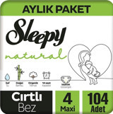 Sleepy Natural 4 Numara Organik Cırtlı Bebek Bezi 104'lü