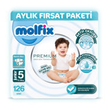 Molfix Premium Aylık Fırsat Paketi 5 Numara Göbek Oyuntulu Cırtlı Bebek Bezi 126'lı