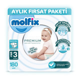 Molfix Premium Aylık Fırsat Paketi 3 Numara Göbek Oyuntulu Cırtlı Bebek Bezi 180'li