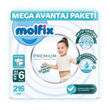 Molfix Premium Mega 6 Numara Göbek Oyuntulu Cırtlı Bebek Bezi 216'lı